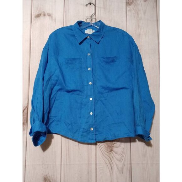 Cynthia Rowley Shirt Ladies‎ Small Blue 100% Linen - Picture 1 of 6